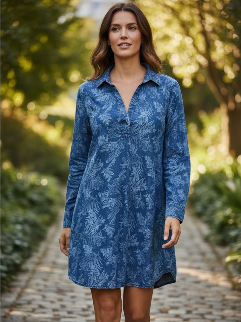 Anthropologie CLOTH & STONE Boho Chambray Long Tunic button down Shirt Dress M